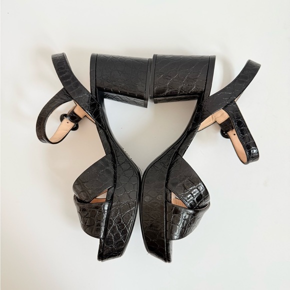 Prada Black Embossed Croc effect leather Quarter strap platform sandals EU 37.5 - Picture 5 of 9